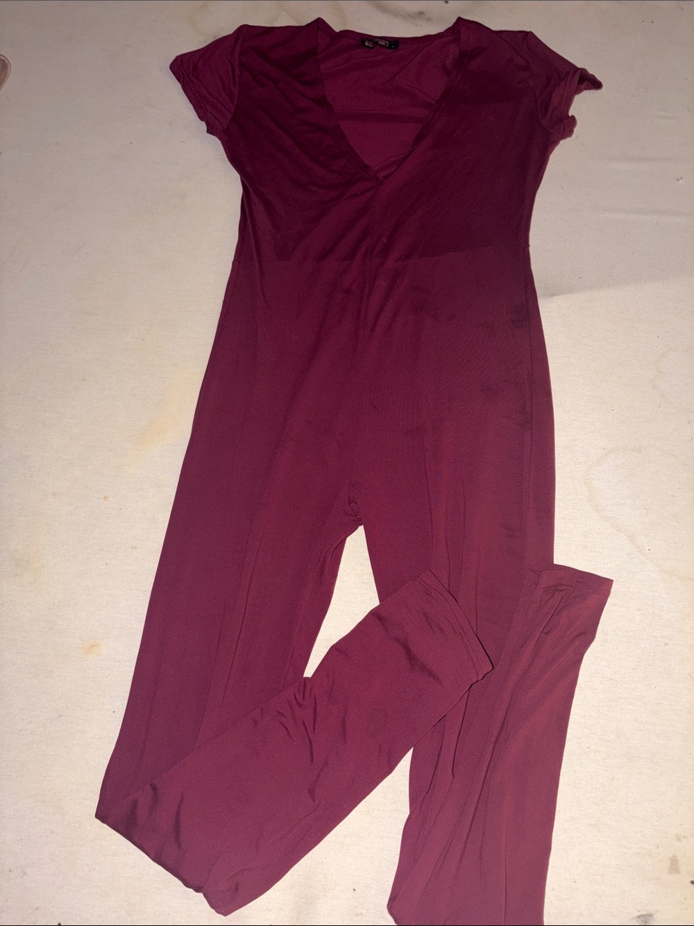 Womens Size L Burgundy Short-Sleeve Jumpsuit
